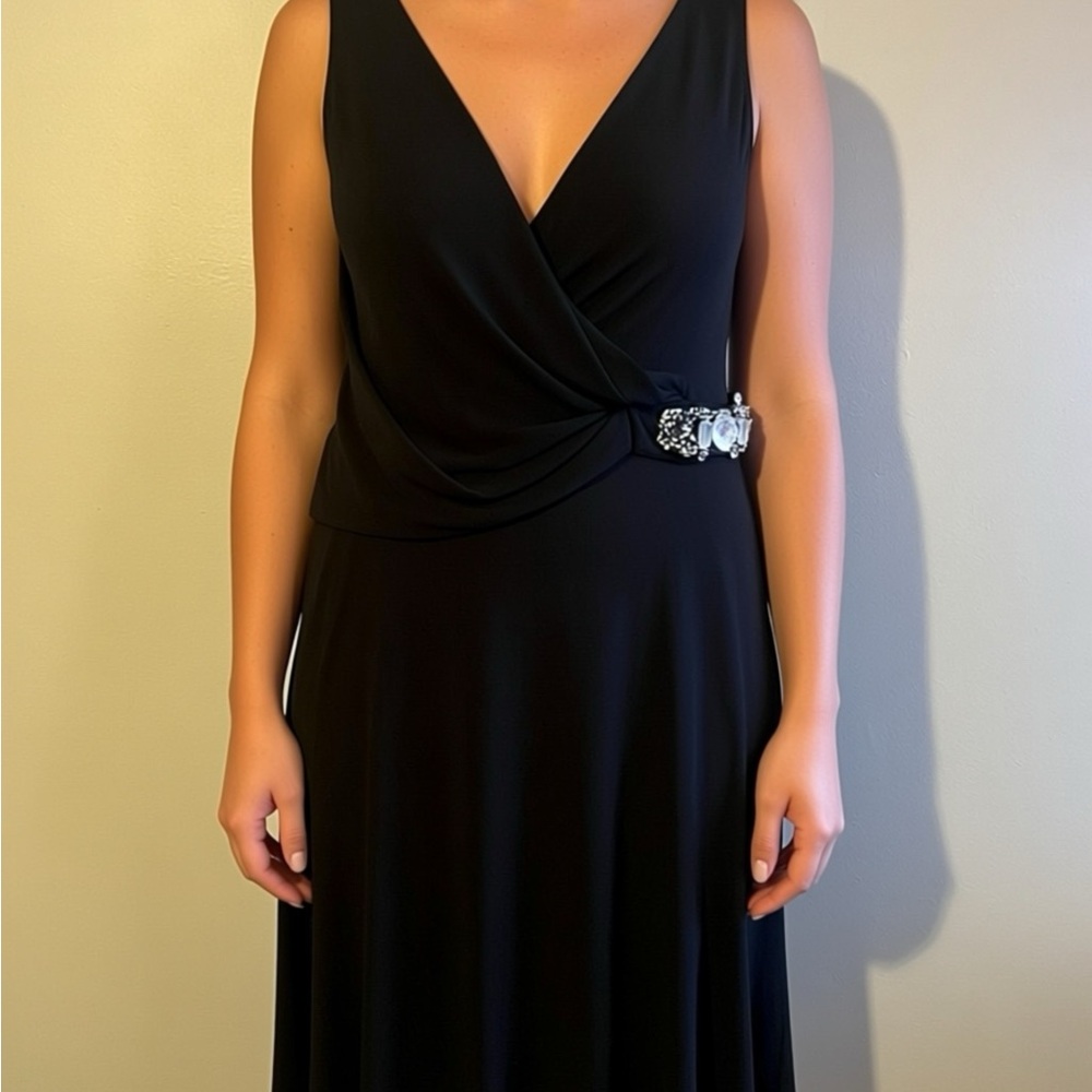 Jessica Howard Black Maxi Dress with Embellished Waist
